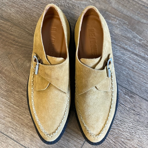 Re/Done 70s Creeper Shoes Tan Low Platform w Monk Strap Buckle in Cuoio Suede 39 - Picture 4 of 8